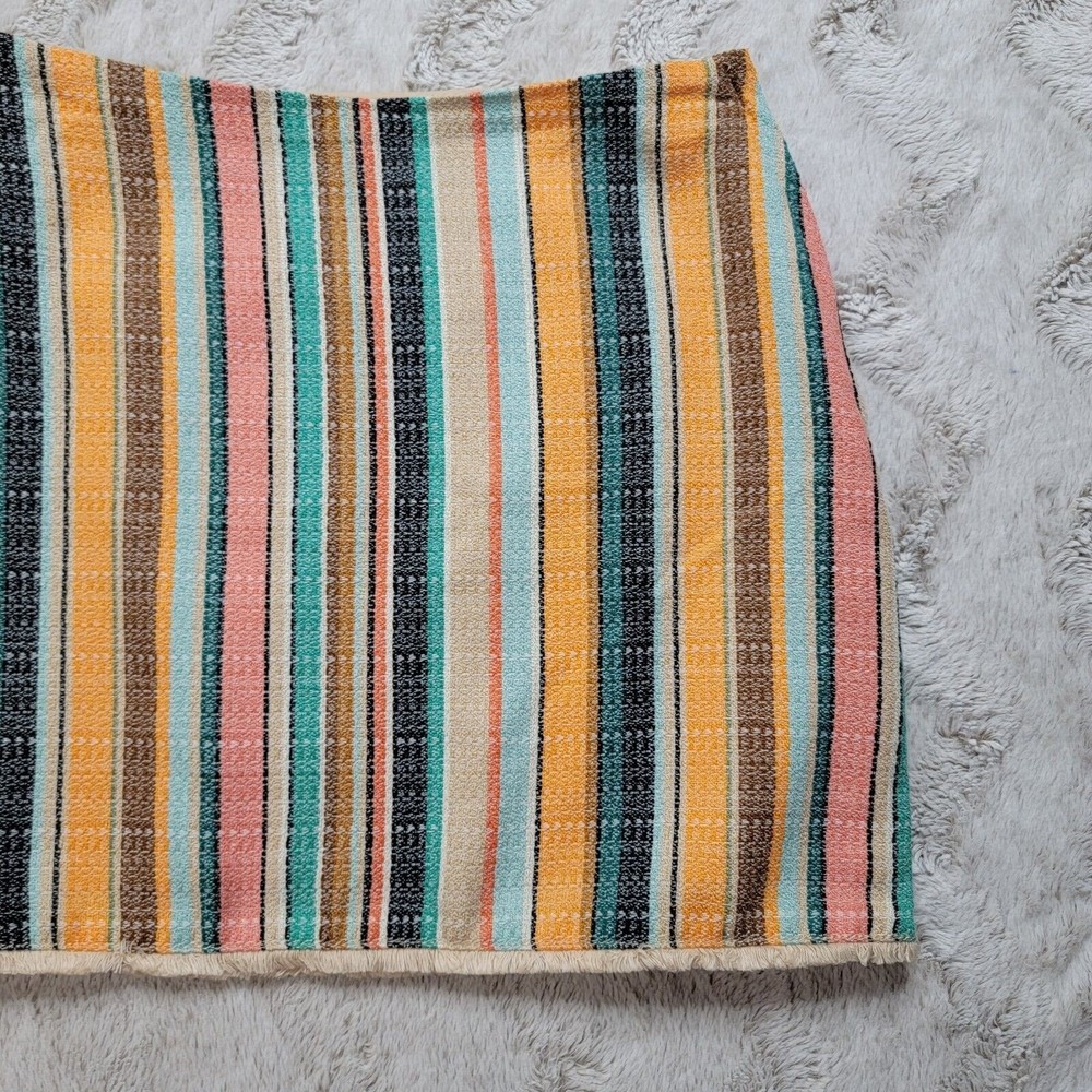 H&M Multicolor Vertical Stripe Fringe Hem Straight Mini Skirt Size US 6 - Picture 3 of 10
